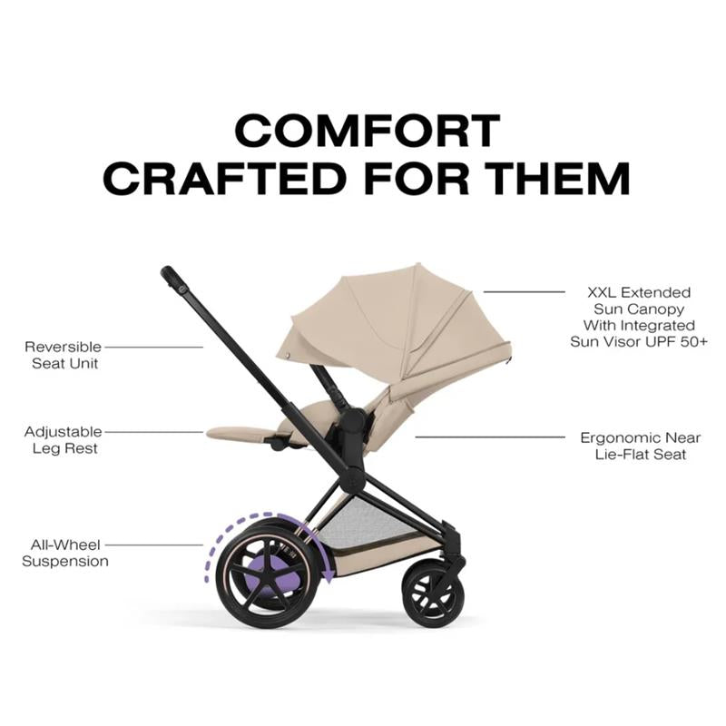 Cybex E-Priam Stroller, Matte Black Frame/Cozy Beige Lux Seat Image 6