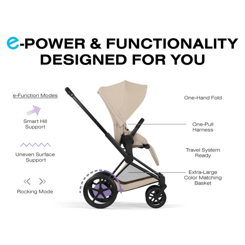 cybex e priam 2 Cybex e-PRIAM Stroller Cozy Beige Lux Seat (Matte Black Frame)