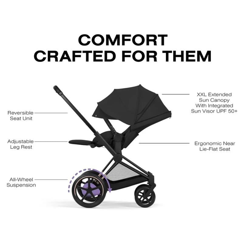 Cybex E-Priam Stroller, Matte Black Frame/Sepia Black Lux Seat Image 6