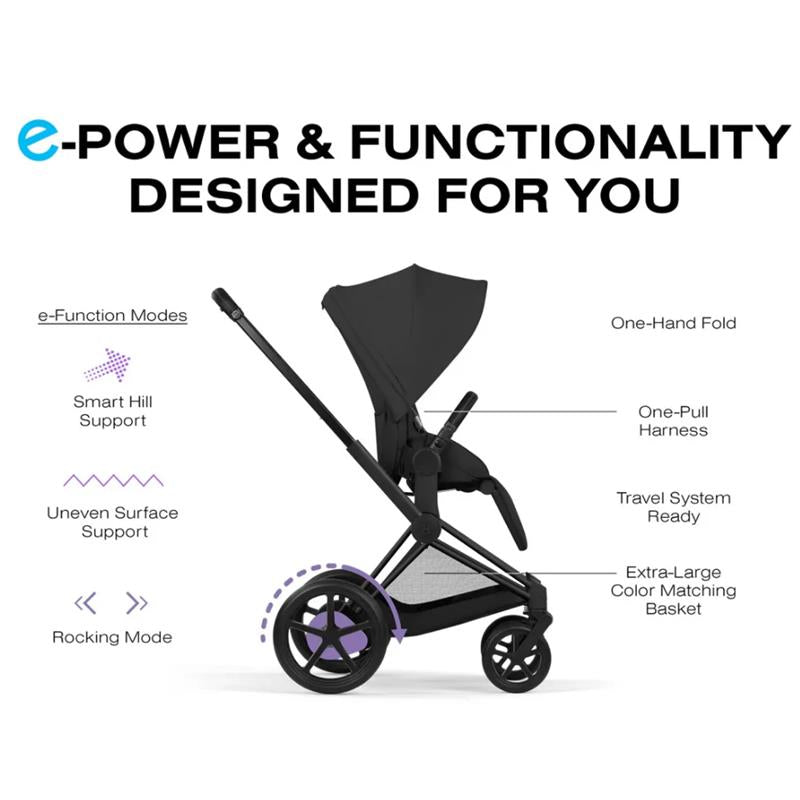 Cybex E-Priam Stroller, Matte Black Frame/Sepia Black Lux Seat Image 7