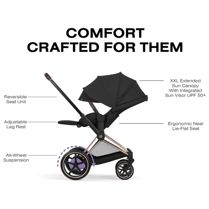 Cybex E-Priam Stroller, Rose Gold Frame/Sepia Black Lux Seat Image 6