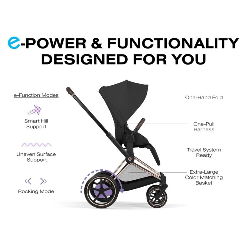 Cybex E-Priam Stroller, Rose Gold Frame/Sepia Black Lux Seat Image 7