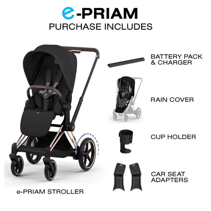 Cybex E-Priam Stroller, Rose Gold Frame/Sepia Black Lux Seat Image 8