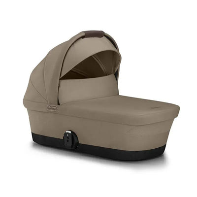 Cybex Egazelle/Gazelle S 2 Cot in Almond Beige with a stylish canopy and a sleek, modern design.