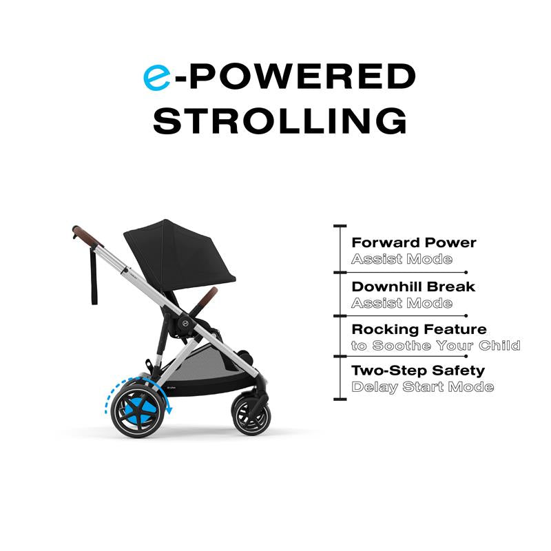 cybex rocking stroller Cybex e-Gazelle S Electronic Assist Stroller, Silver Frame/Moon Black
