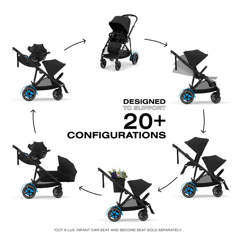 Cybex - Egazelle S Single-to-Double Stroller, Black Frame With Moon Black Seat Image 2