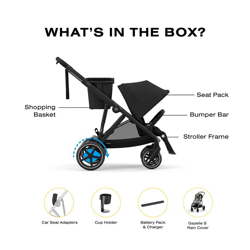 Cybex - Egazelle S Single-to-Double Stroller, Black Frame With Moon Black Seat Image 4