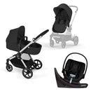 Cybex - EOS 5-in-1 Travel System Stroller + Lightweight Aton G Swivel Infant Car Seat, Moon Black, Silver Frame Image 1