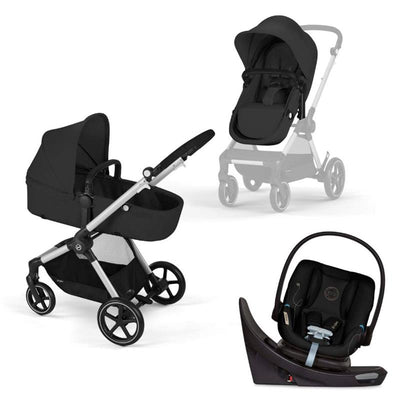 Cybex - EOS 5-in-1 Travel System Stroller + Lightweight Aton G Swivel Infant Car Seat, Moon Black, Silver Frame Image 1