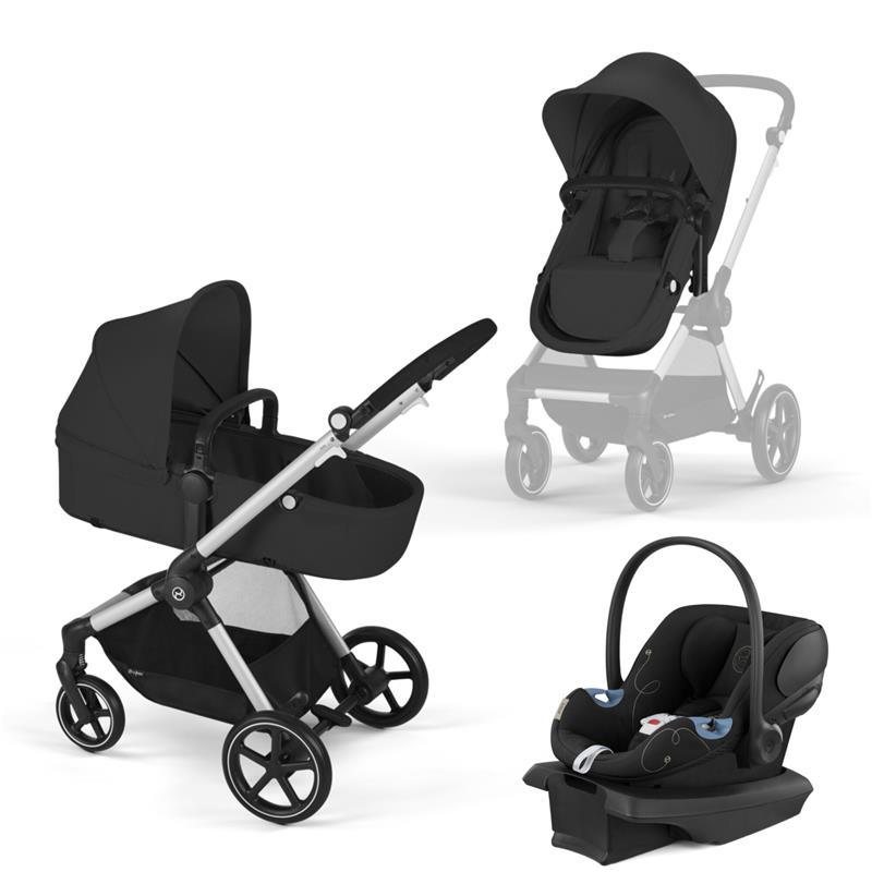 Cybex - EOS Travel System, Stroller + Aton G Infant Car Seat Moon Black (Silver Frame) Image 1