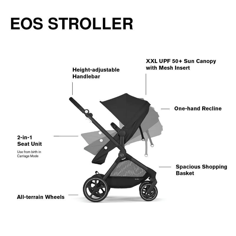 Cybex - EOS Travel System, Stroller + Aton G Infant Car Seat Moon Black (Silver Frame) Image 7
