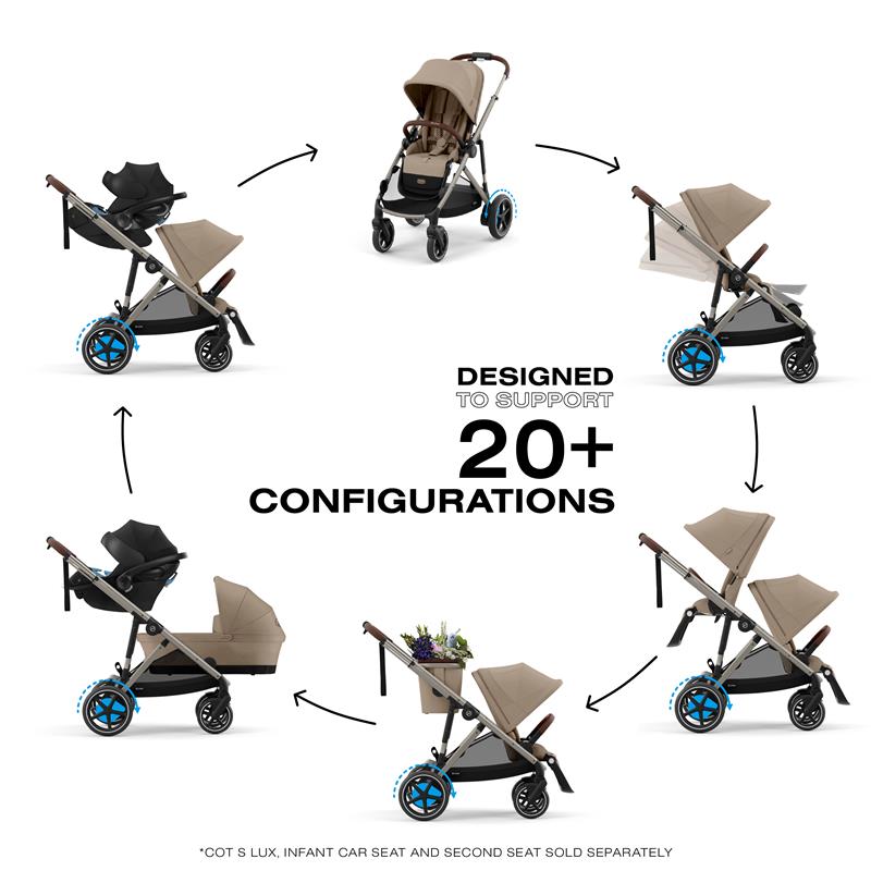 Cybex - Egazelle S Single-to-Double Stroller, Taupe Frame With Almond Beige Seat Image 2