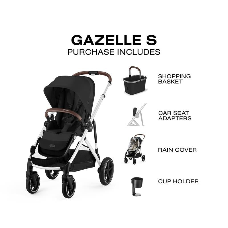 Cybex - Gazelle S 2 Double Stroller Bundle, Moon Black/Silver Frame Image 8