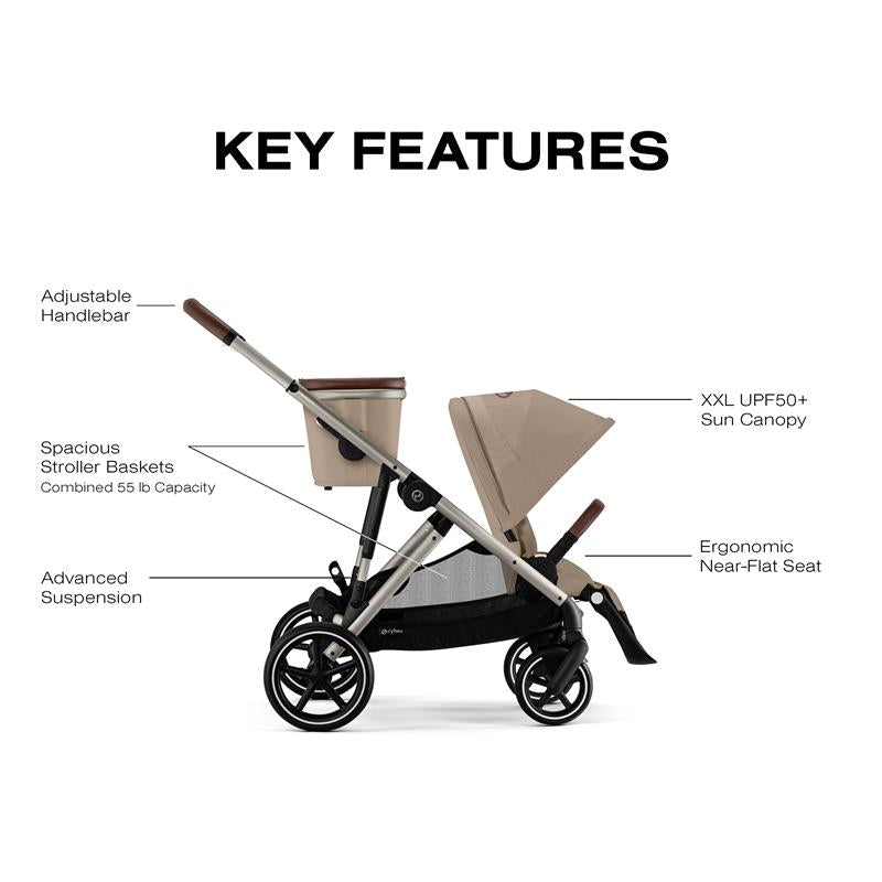 Cybex - Gazelle S 2 Single-to-Double Stroller, Taupe Frame/Almond Beige Image 5