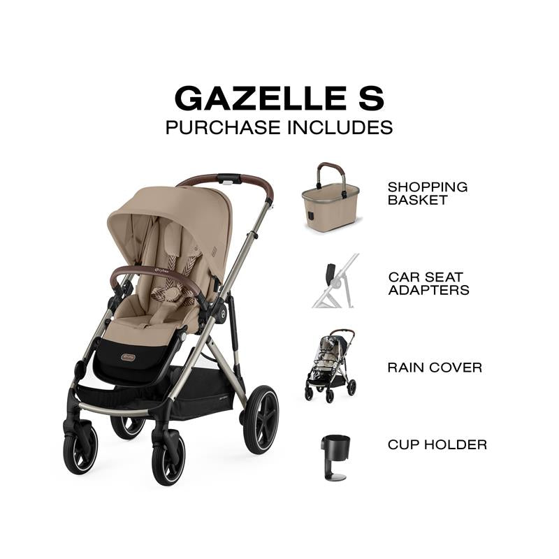 double stroller with cup holder Cybex - Gazelle S 2 Single-to-Double Stroller, Taupe Frame/Almond Beige