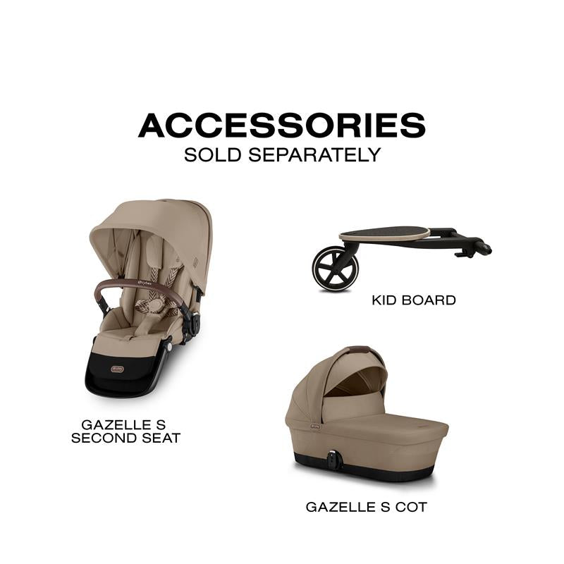 Cybex - Gazelle S 2 Single-to-Double Stroller, Taupe Frame/Almond Beige Image 9