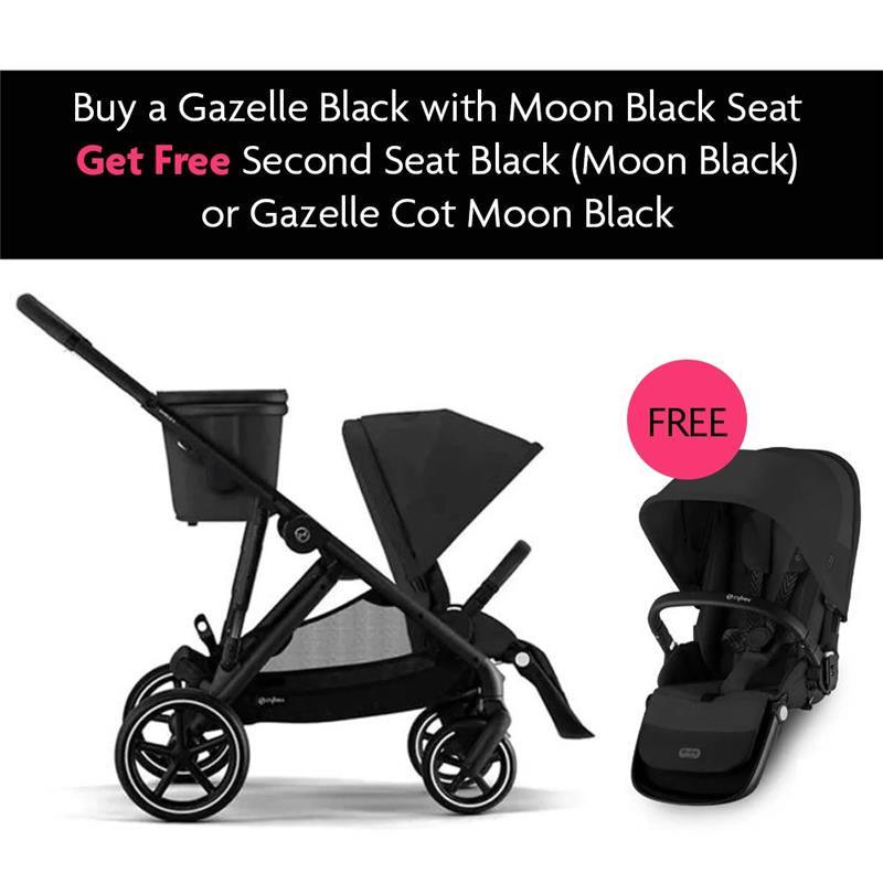 Cybex - Gazelle S 2 Stroller, Black Frame With Moon Black Seat - Gazelle S 2 Second Seat Image 1