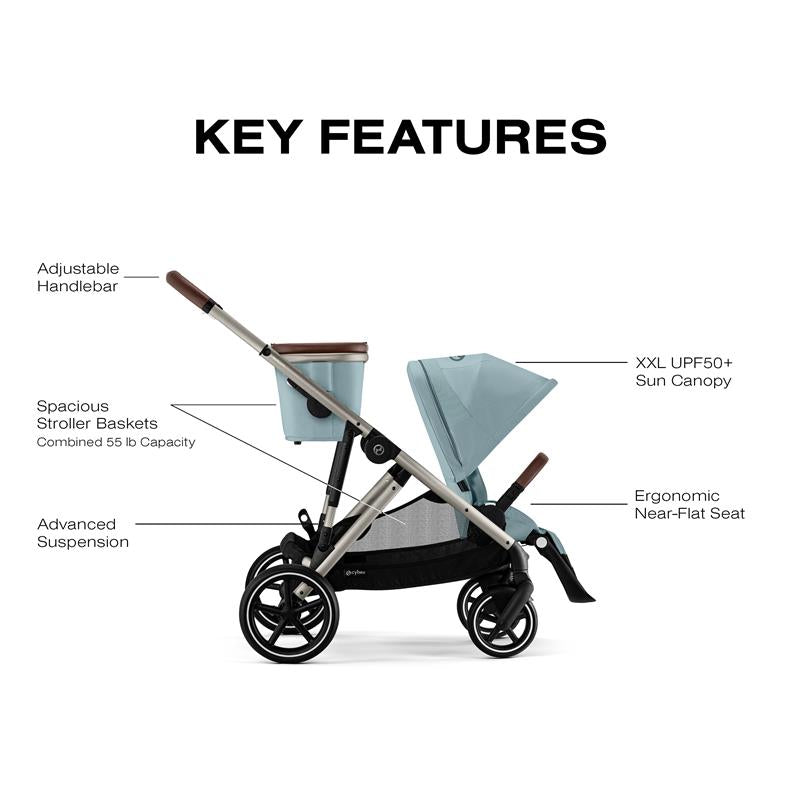 Cybex - Gazelle S 2 Single-to-Double Stroller, Taupe Frame /Sky Blue Image 5