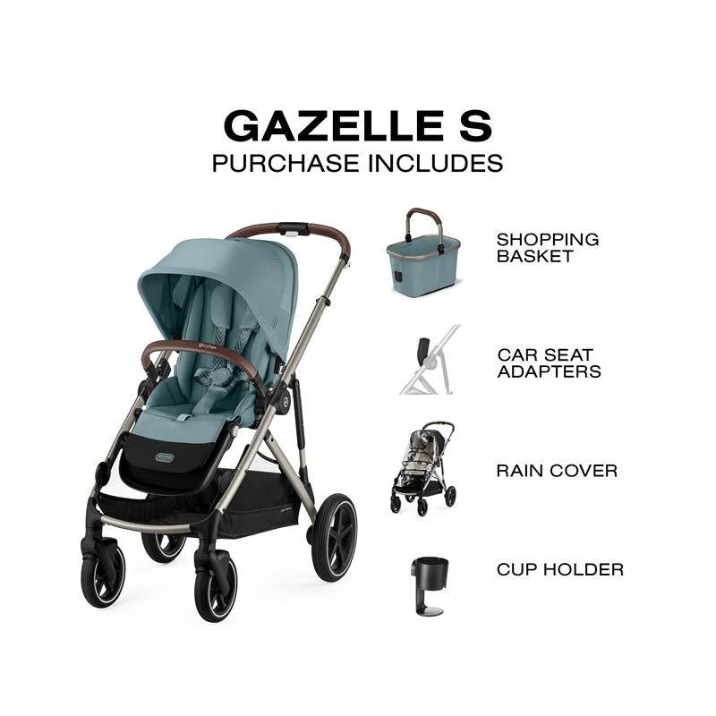 Cybex - Gazelle S 2 Single-to-Double Stroller, Taupe Frame /Sky Blue Image 7