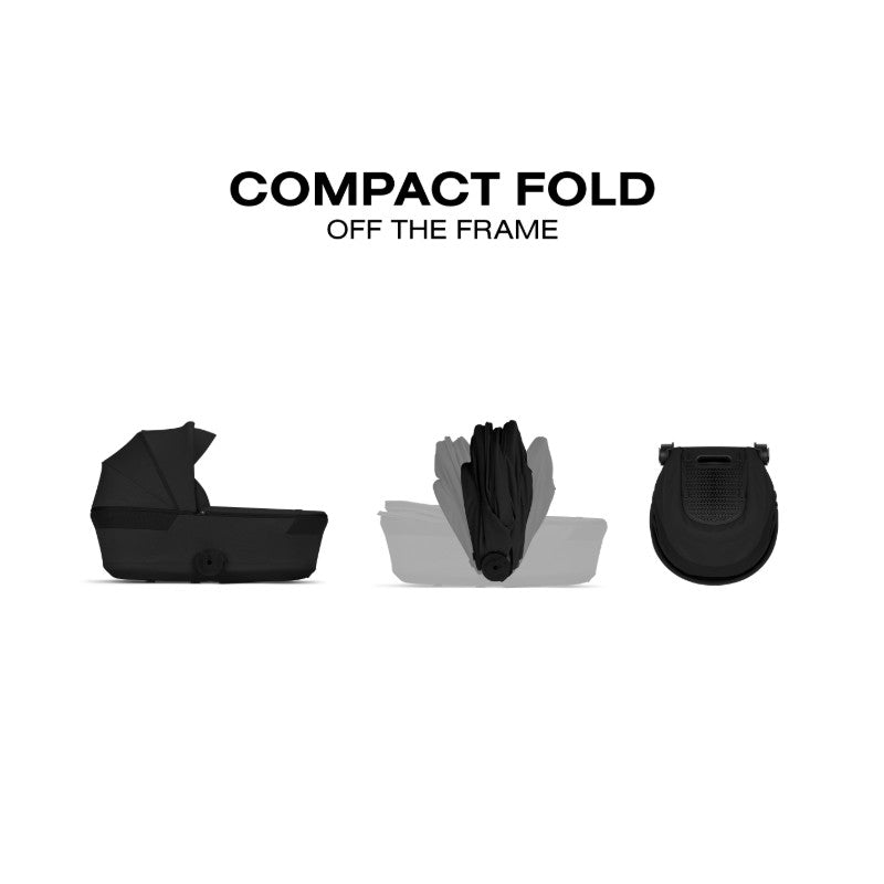 Cybex Gazelle S Cot Foldable in Moon Black, showcasing compact folding for easy storage and transport.
