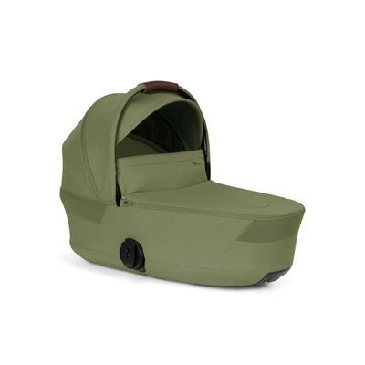 Cybex Gazelle S Cot in moss green, foldable with a protective canopy and smooth fabric for infants.