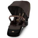 Cybex Gazelle S second seat in taupe frame and chocolate brown fabric with safety harness and canopy.