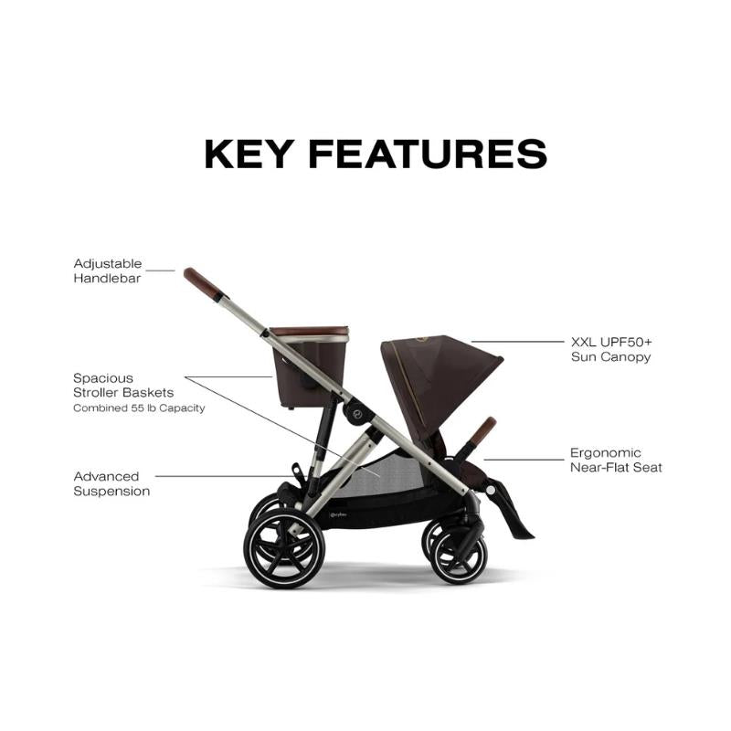 Cybex Gazelle S Single-to-Double Stroller, Taupe Frame With Chocolate Brown Seat Image 2