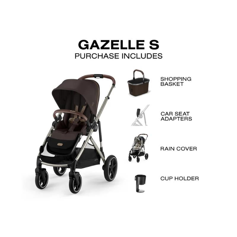 Cybex Gazelle S Single-to-Double Stroller, Taupe Frame With Chocolate Brown Seat Image 3