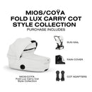 Cybex Mios/Coya Fold Lux Carry Cot in Urban Mobility White, includes sun sail, rain cover, and cot adapters.