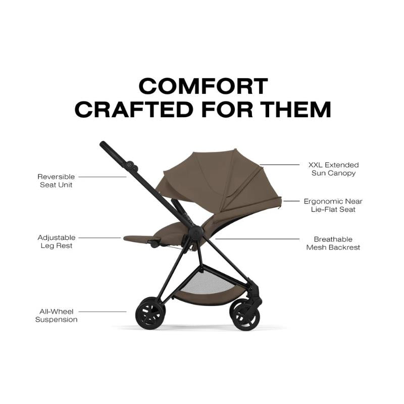 Cybex Mios Stroller, Matte Black Frame/Coconut Brown Lux Seat Coconut Brown Image 5