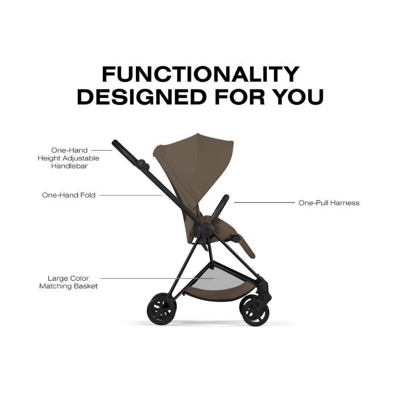 Cybex Mios Stroller, Matte Black Frame/Coconut Brown Lux Seat Coconut Brown Image 6