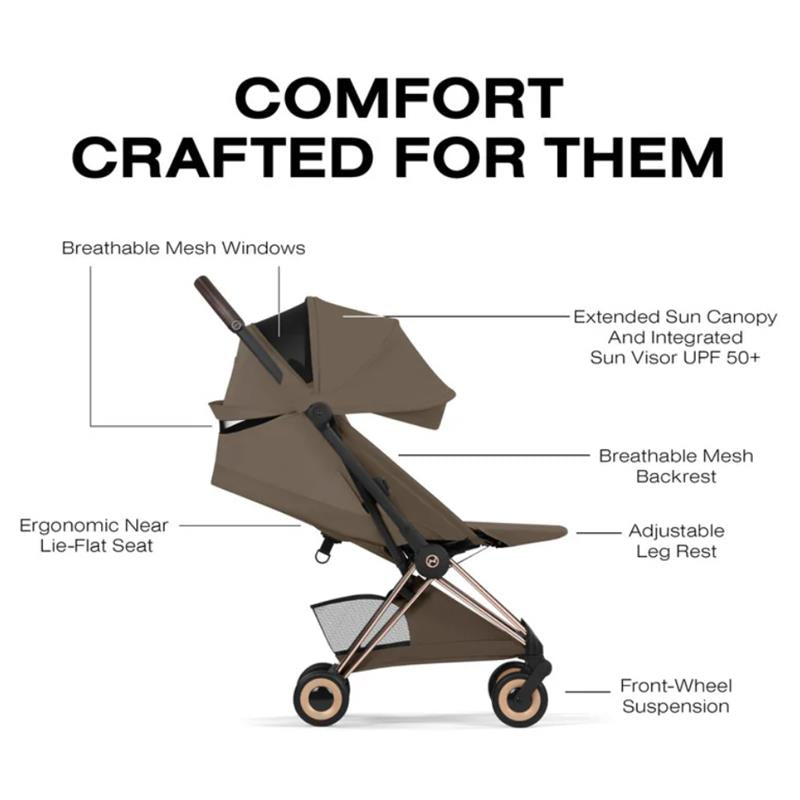 Cybex Platinum Coya Stroller Style Collection, Rose Gold Frame/Coconut Brown Lux Seat Image 2