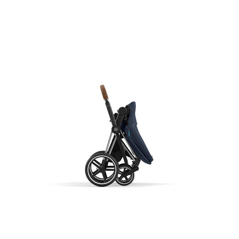 Cybex Priam 4 Stroller - Chrome/Brown Frame And Nautical Blue Seat Pack Image 3