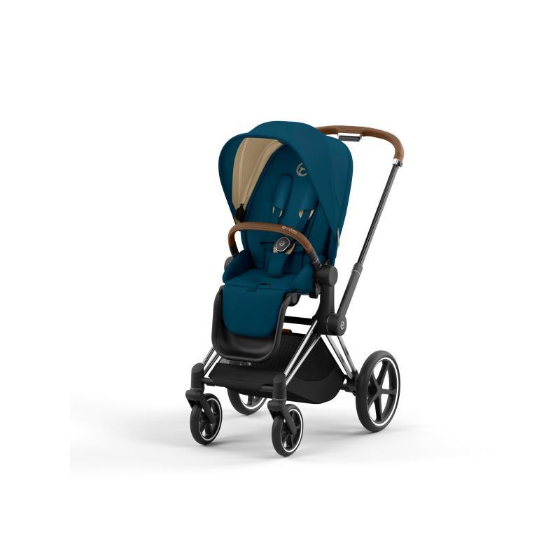 Cybex Priam 4 Stroller - Chrome/Brown Frame And Mountain Blue Seat Pack Image 1