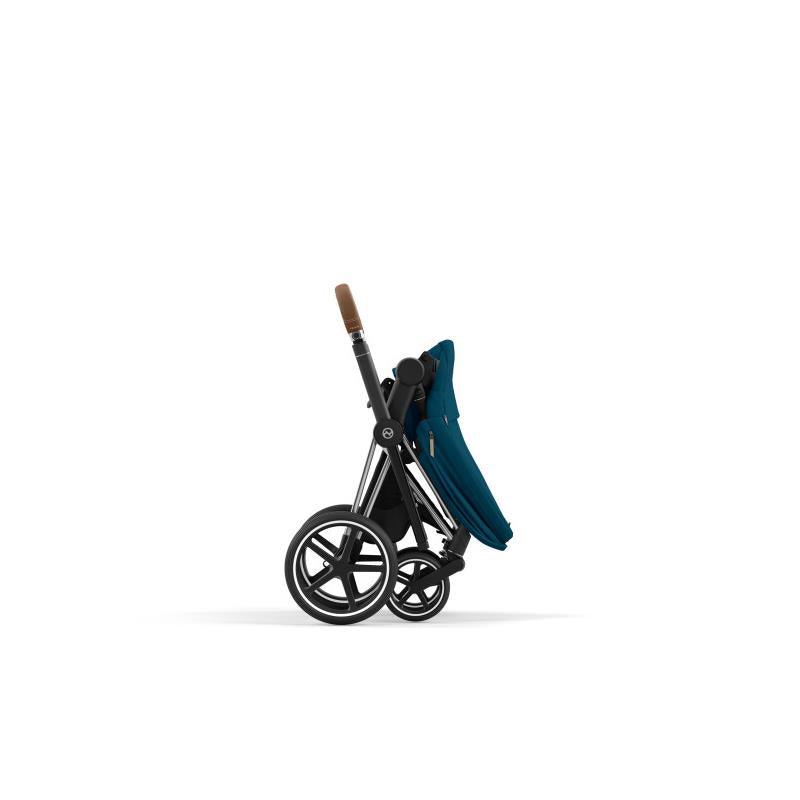 Cybex Priam 4 Stroller - Chrome/Brown Frame And Mountain Blue Seat Pack Image 7
