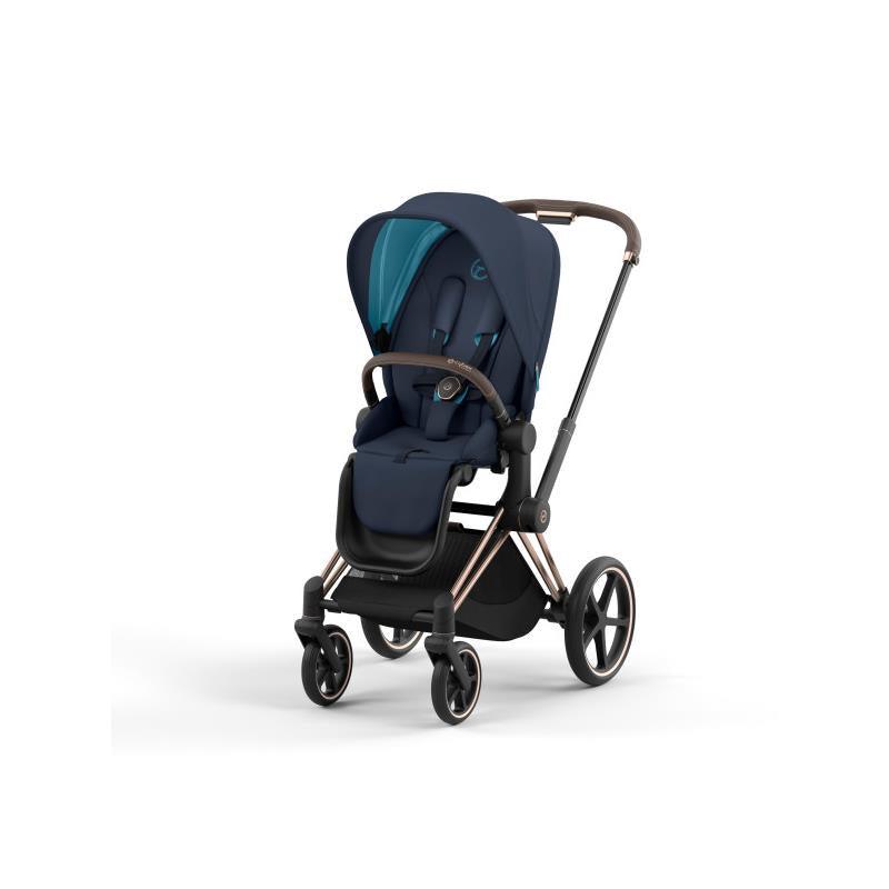 Cybex Priam 4 Stroller - Rose Gold/Brown Frame And Nautical Blue Seat Pack Image 1