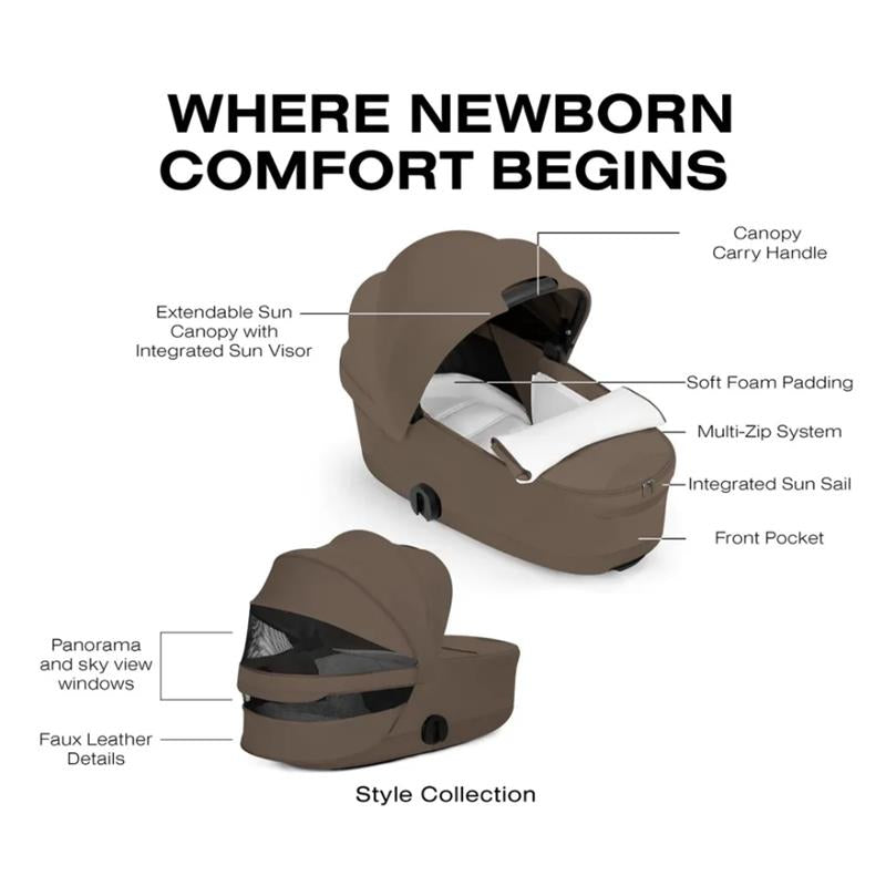 Cybex PRIAM Fold Lux Carry Cot, Coconut Brown