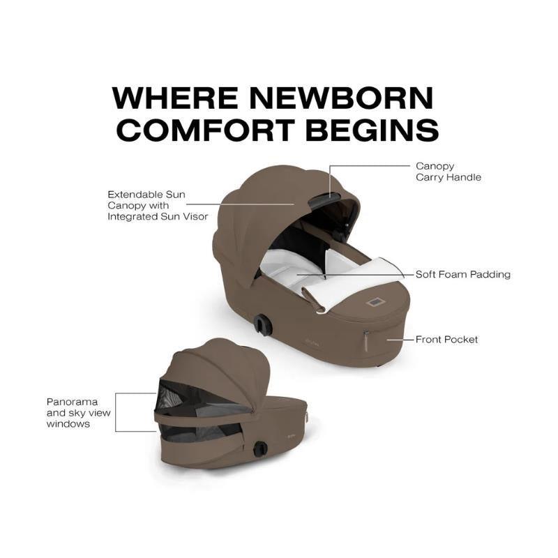 CYBEX PRIAM Fold Lux Carry Cot, Comfort Collection, Coconut Brown