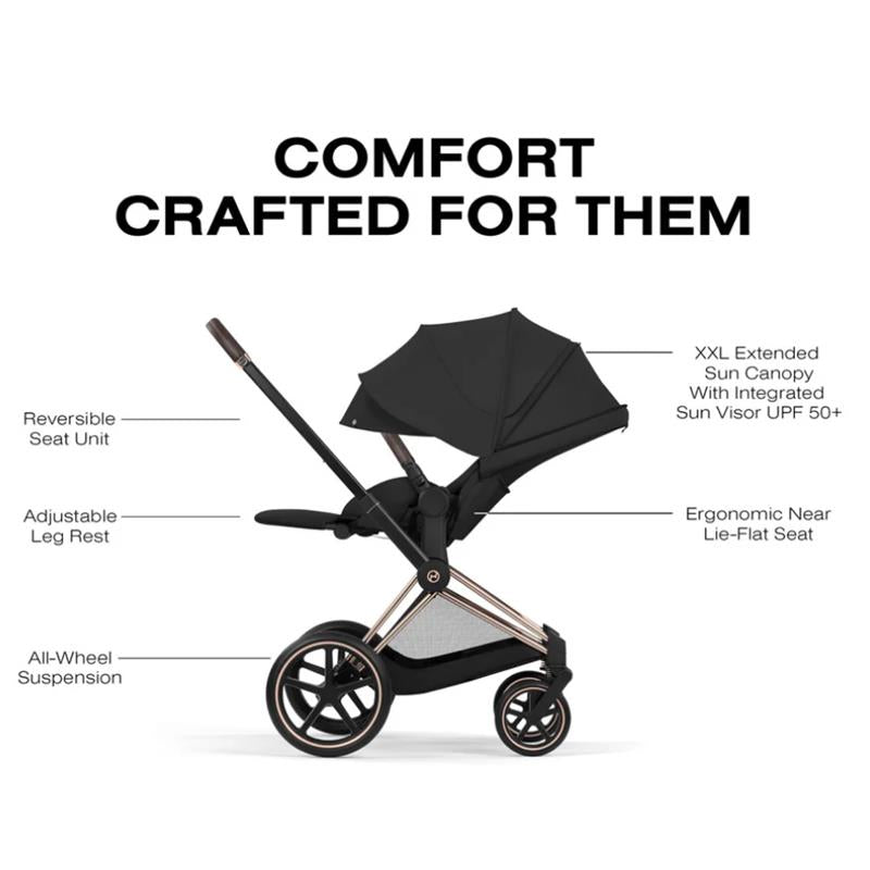 cybex priam age range Cybex Priam Stroller Rose Gold Frame/Sepia Black Lux Seat