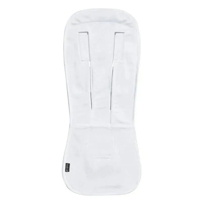 Cybex Summer Seat Liner in white, featuring a soft fabric design with straps for securing a child seat.