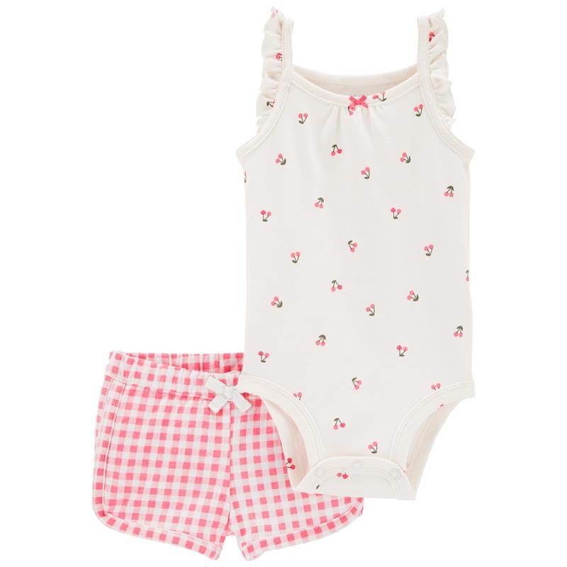 Carters - Baby Girl 2Pk Gingham Bodysuit & Short Set, Pink Image 1