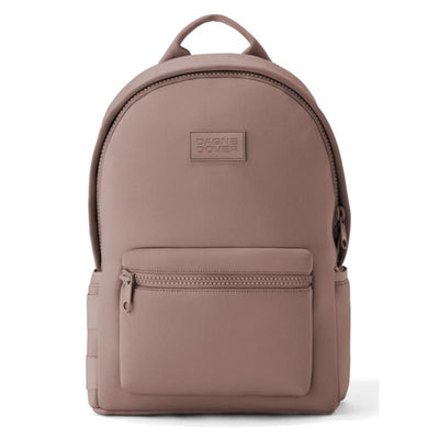 Large Dagne Dover Dakota backpack in dune color, featuring a front zipper pocket and a stitched logo on the front.