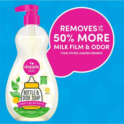 Dapple Bottle & Dish Liquid in citrus scent, 16.9 oz, claims to remove 50% more milk film and odor.