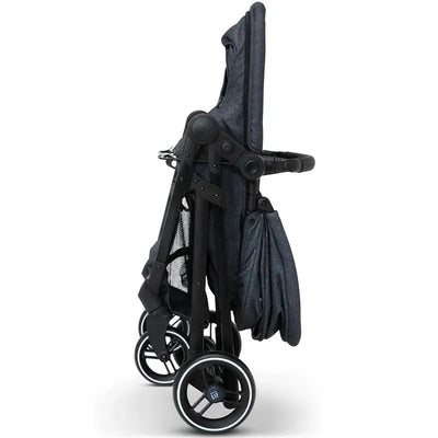 Delta Children - Baby Gap 2-In-1 Carriage Stroller in Camo Black, shown in a folded position with black wheels and fabric.