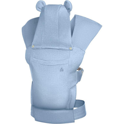 Delta Legacy Baby Carrier in Chambray color, featuring bear ears, adjustable straps, and a front pocket.