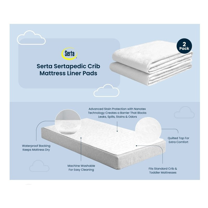 Delta Sertapedic Crib Mattress Liner Pads (Pack Of 2)| Extra Protection For Baby’s Crib With Nanotex Technology| 100% Waterproof, White Image 2