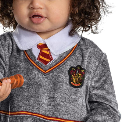 Gryffindor Hermione Posh Infant Costume featuring a gray sweater with red and gold accents and a Gryffindor crest.