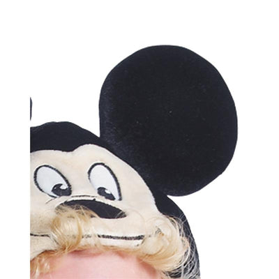 Mickey Mouse themed infant costume hat featuring large ears and a smiling face design, suitable for toddlers.