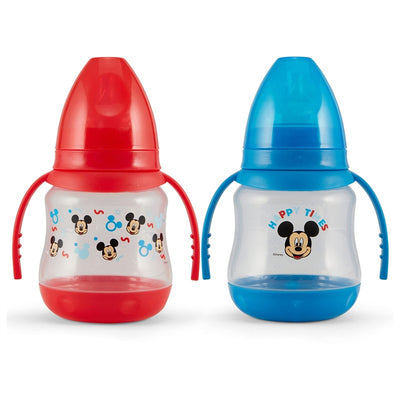 Disney 2 Pack 7 Ounce Baby Bottles with Character Prints and Colored Covers with Double Handle - BPA Free and Easy to Clean Image 1