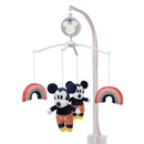 Disney Mickey & Friends musical mobile featuring plush Mickey Mouse toys and multi-colored rainbow decorations.